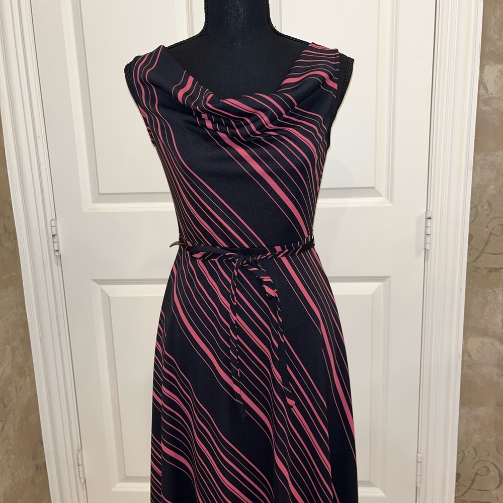Elegant Pink and Black Striped Dress